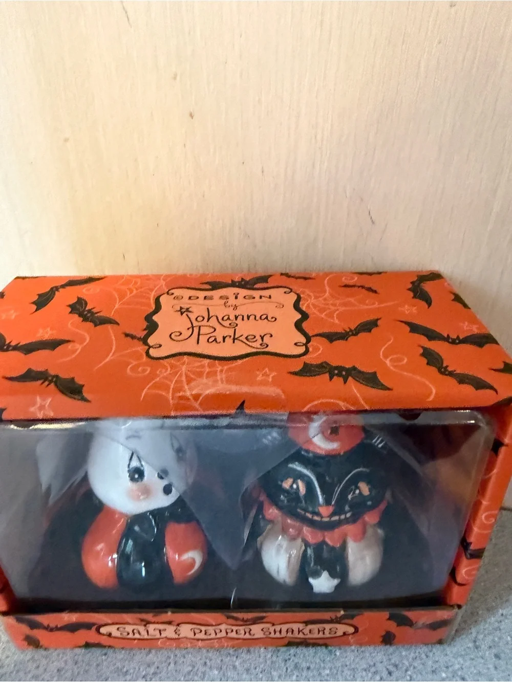 New Johanna Parker Halloween Salt & Pepper Shakers Set Gus Ghost Black Cat 4